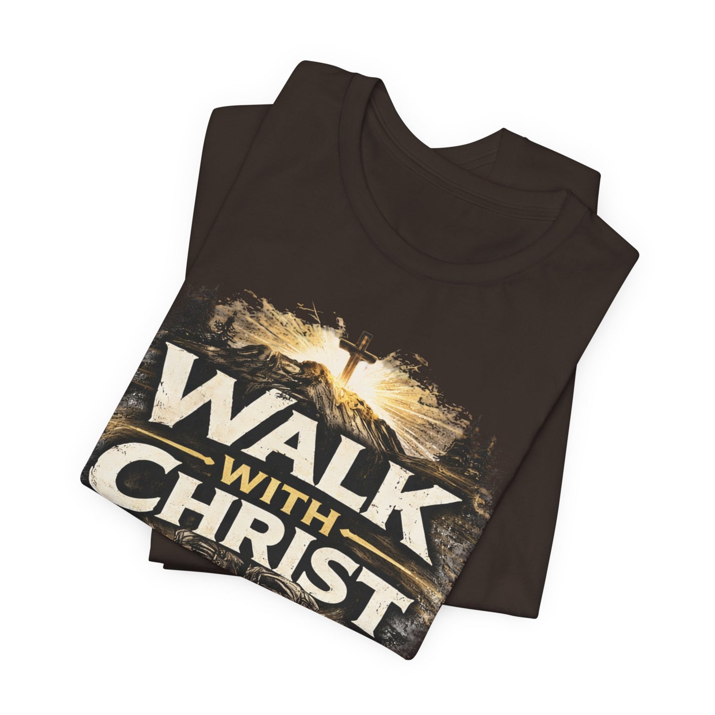 Walk With Christ T-Shirt — Christian Faith Tee with Boots & Cross Design