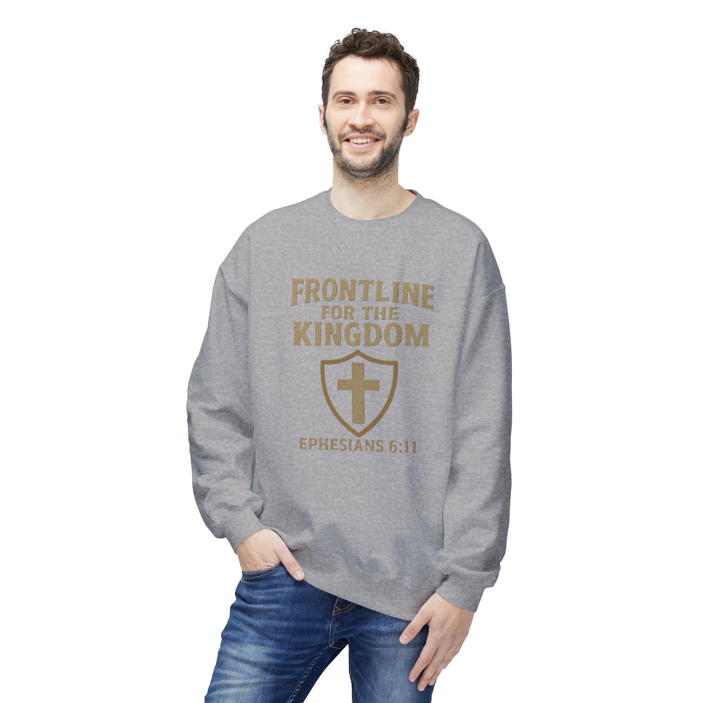 Fleece Sweatshirt - Bible Verse EPHESIANS 6:11 'FRONTLINE FOR THE KINGDOM'
