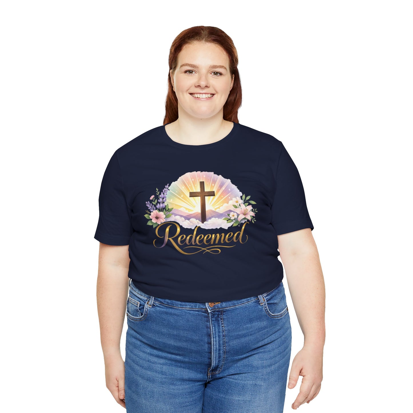 "Redeemed" Cross Floral T-Shirt — Christian Faith Tee
