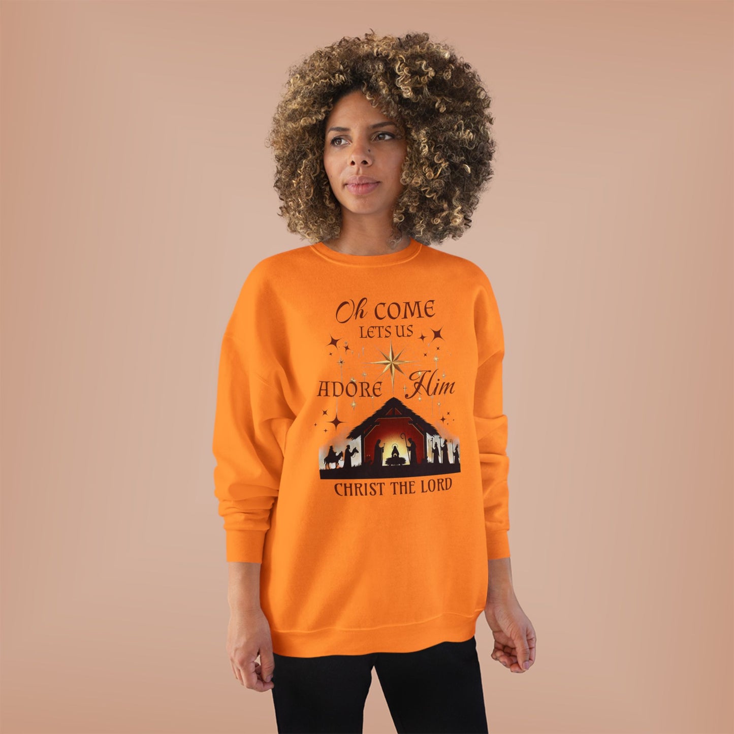 Christmas Nativity Unisex Sweatshirt with 'Oh come let us adore him, Christ the Lord' Design