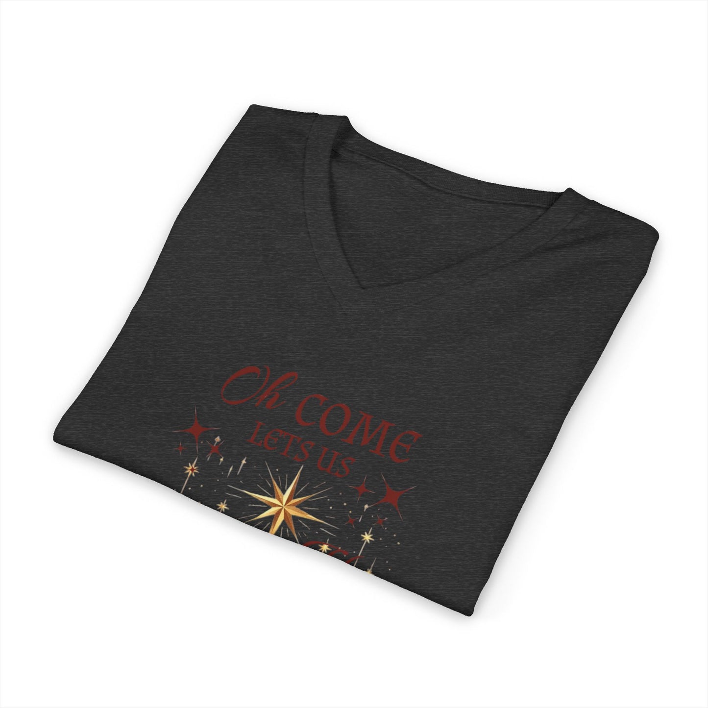 V-Neck Tee Nativity Scene 'Oh come let us adore Him, Christ the Lord'