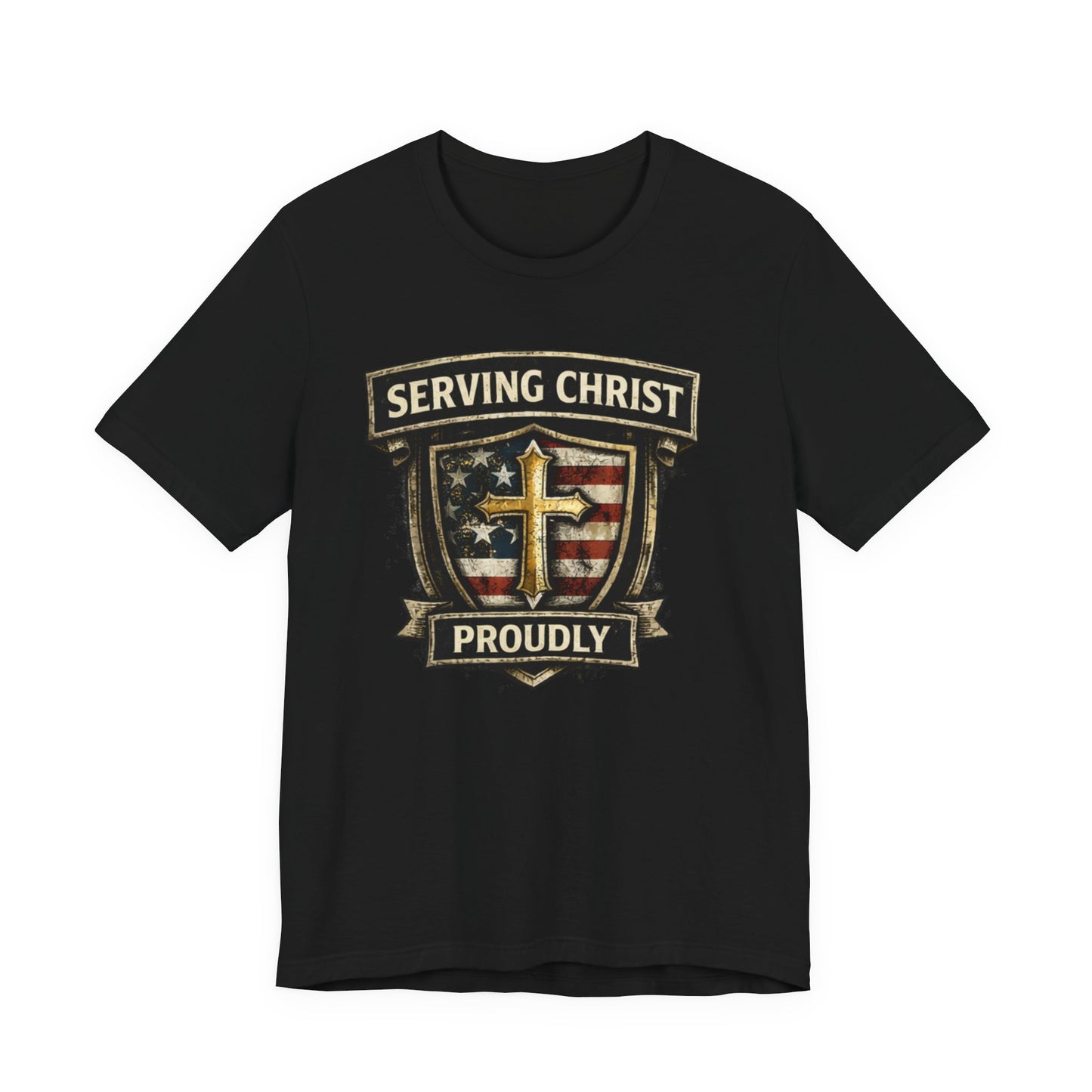 Serving Christ Proudly T-Shirt — Christian Faith Patriotic Tee