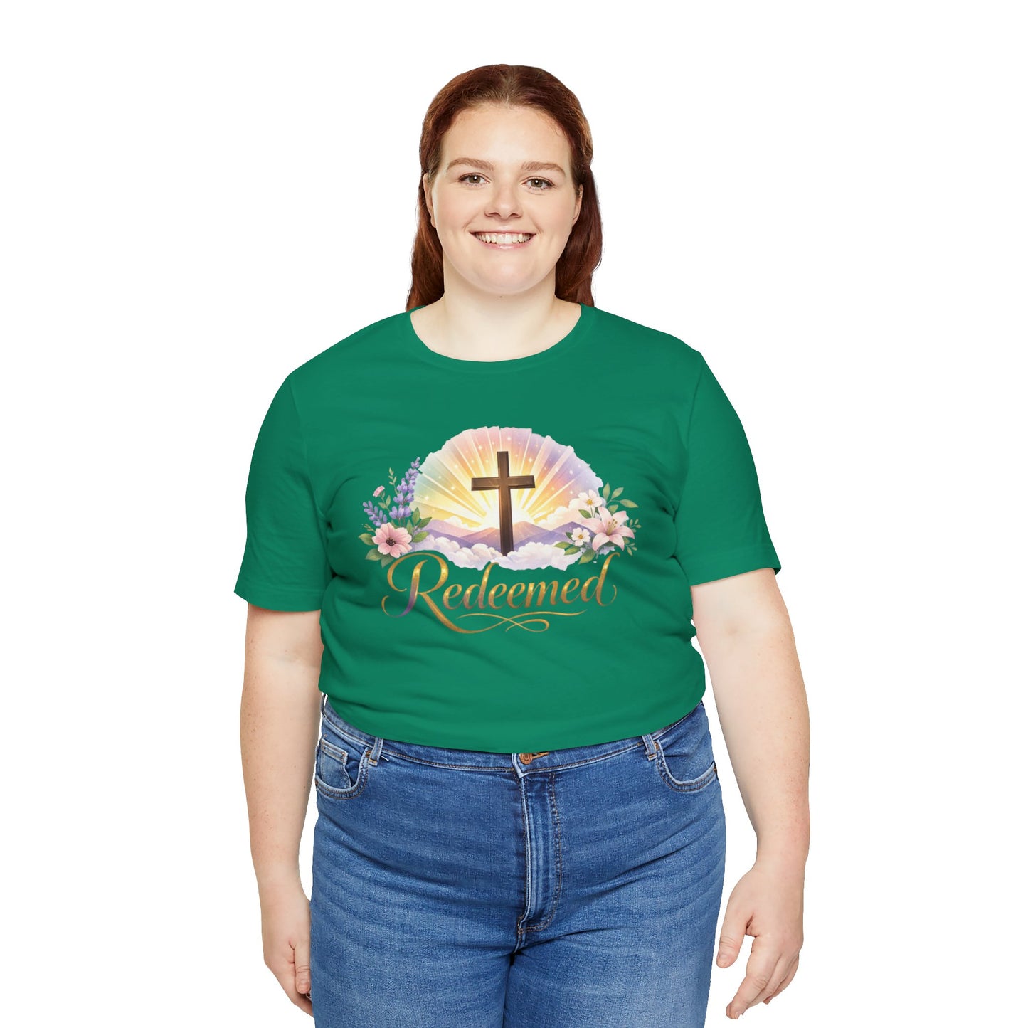 "Redeemed" Cross Floral T-Shirt — Christian Faith Tee