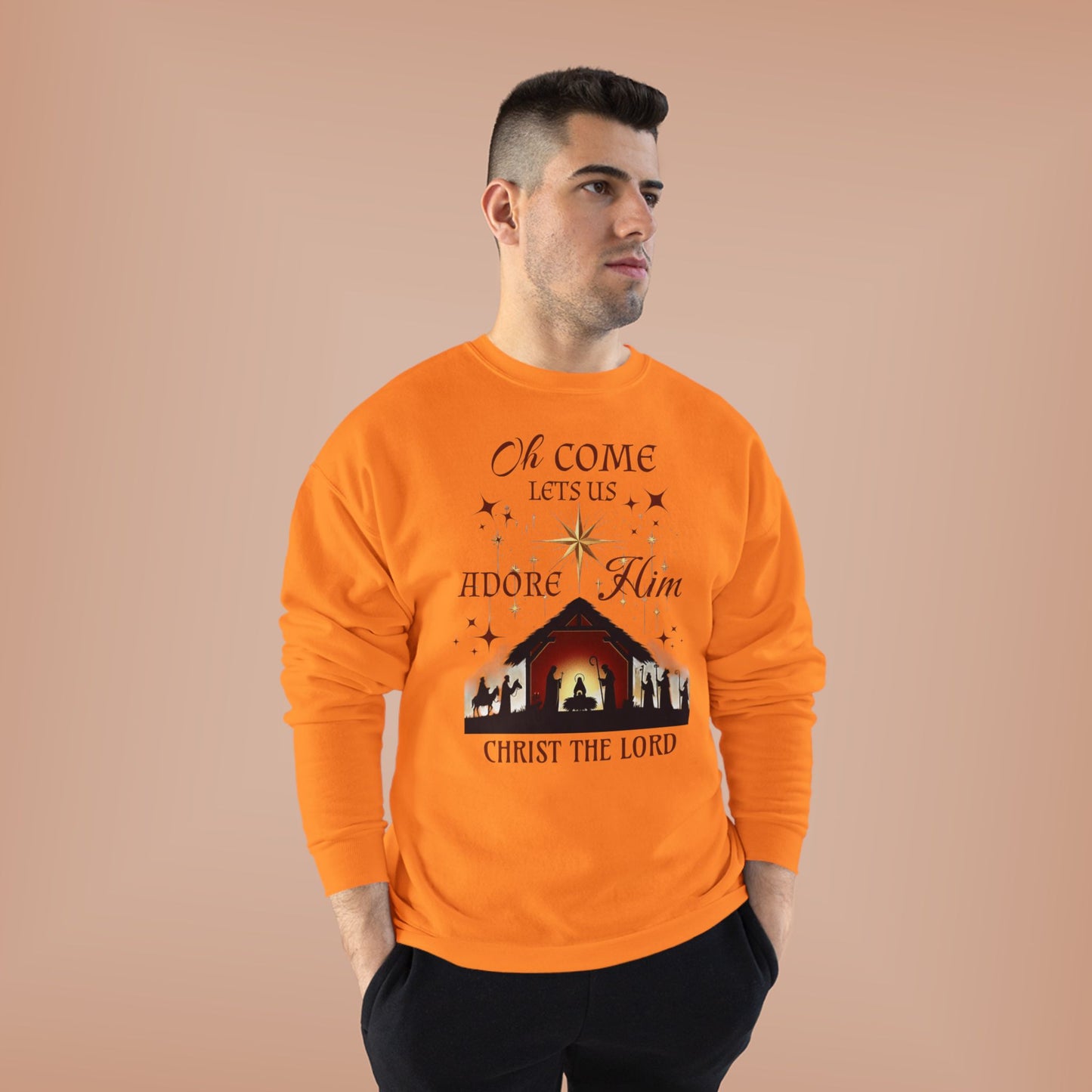 Christmas Nativity Unisex Sweatshirt with 'Oh come let us adore him, Christ the Lord' Design