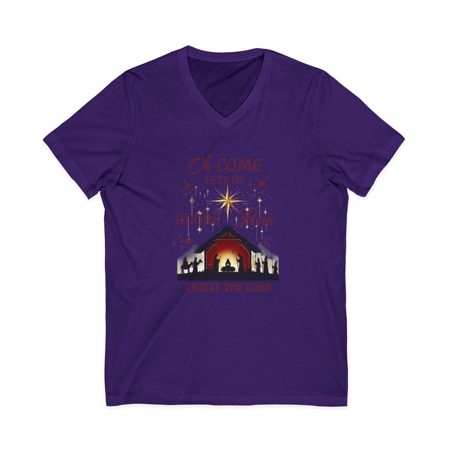 V-Neck Tee Nativity Scene 'Oh come let us adore Him, Christ the Lord'