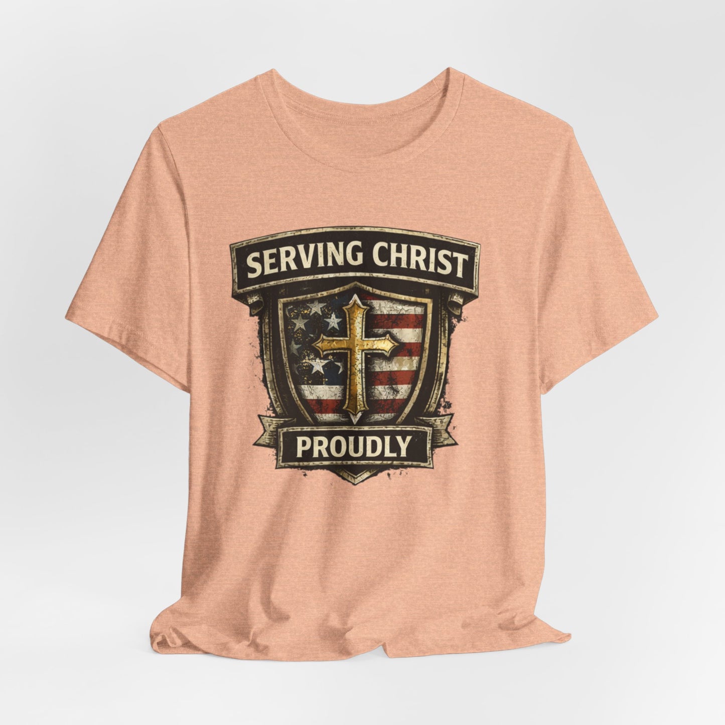 Serving Christ Proudly T-Shirt — Christian Faith Patriotic Tee