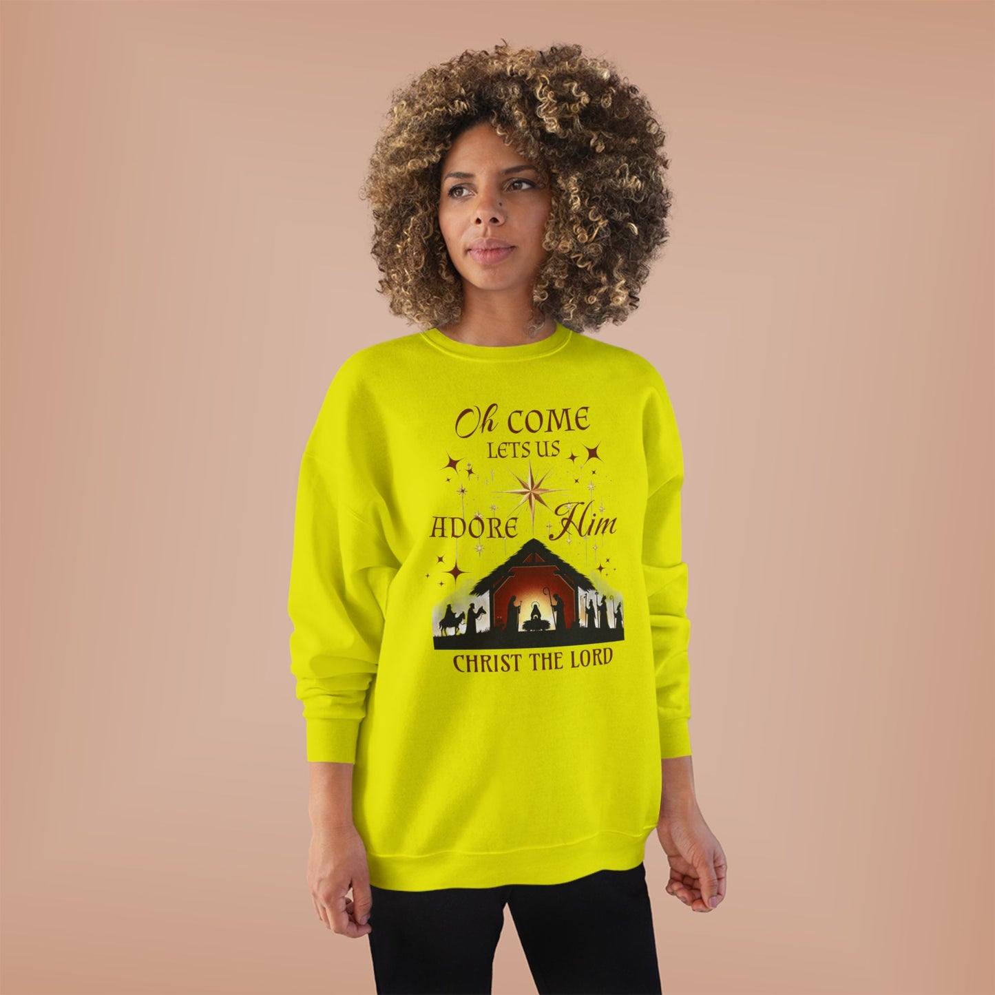 Christmas Nativity Unisex Sweatshirt with 'Oh come let us adore him, Christ the Lord' Design