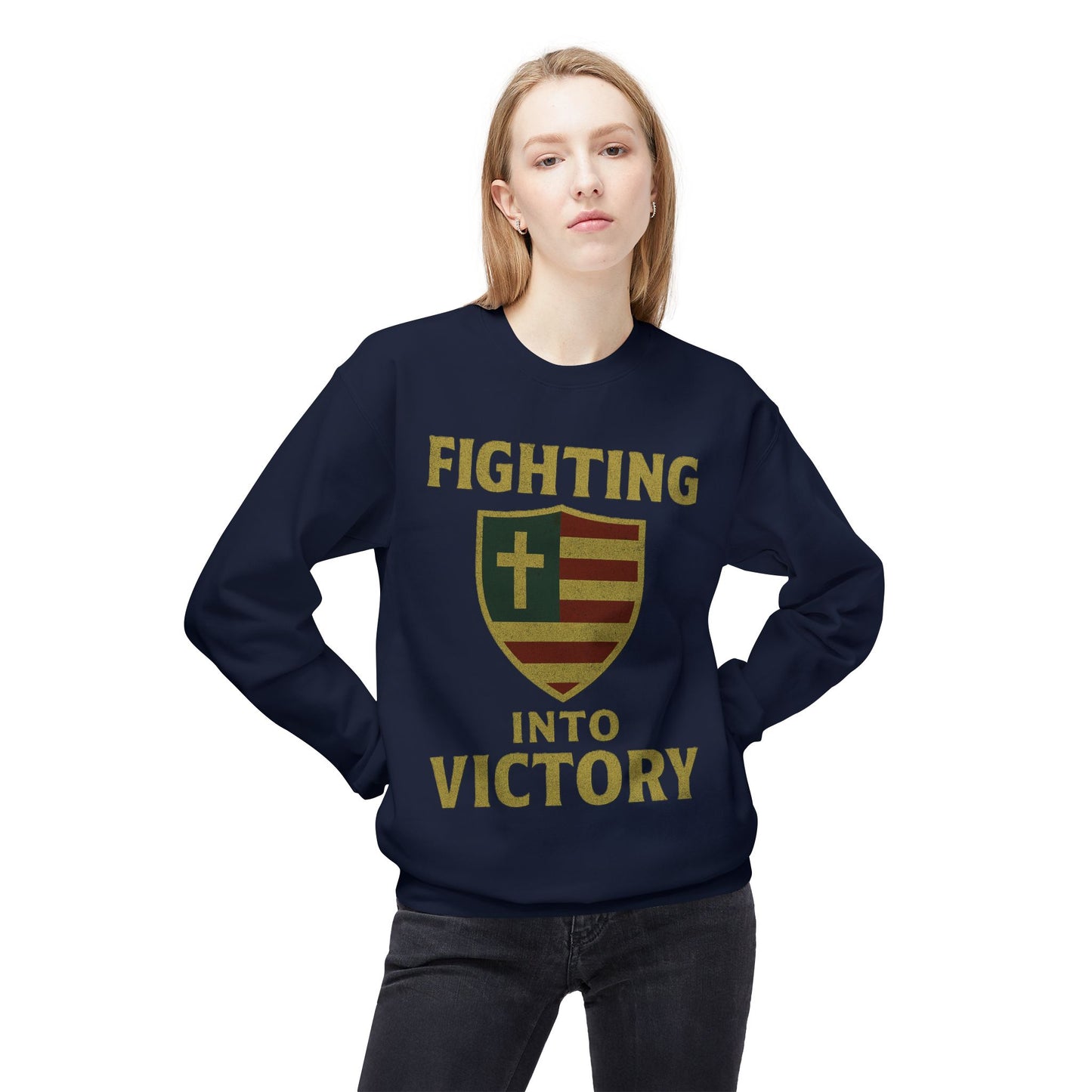 Christian Cross Shield Sweatshirt - Fighting into Victory