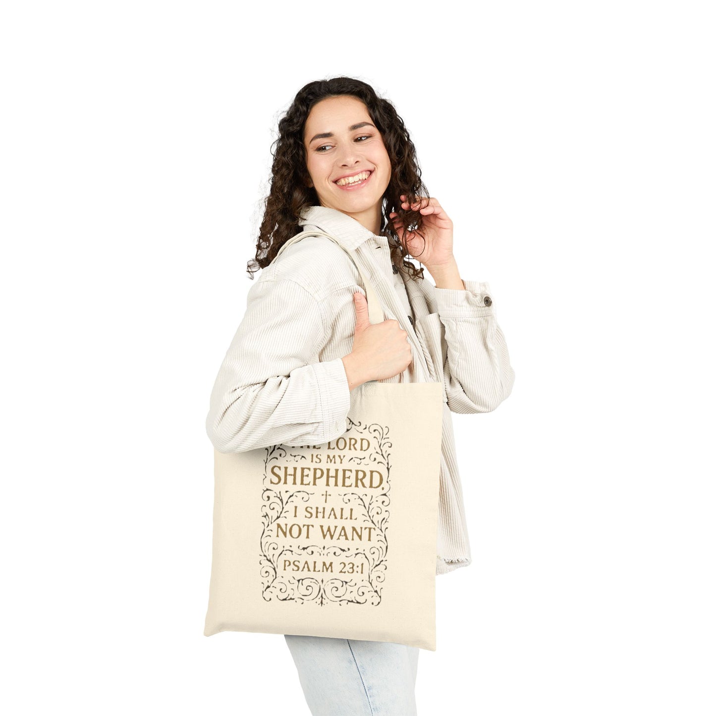 Psalm 23 Cotton Canvas Tote Bag — "The Lord Is My Shepherd" Bible Verse Tote