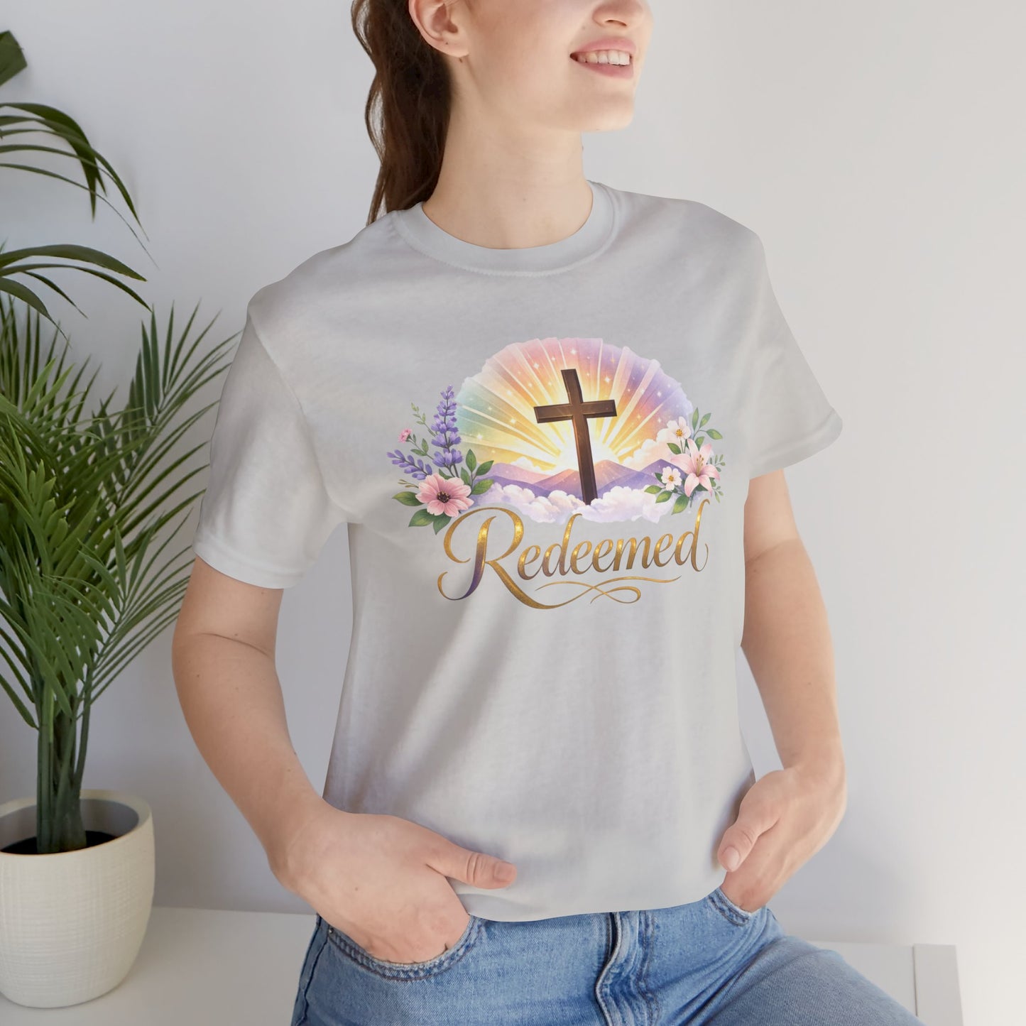 "Redeemed" Cross Floral T-Shirt — Christian Faith Tee