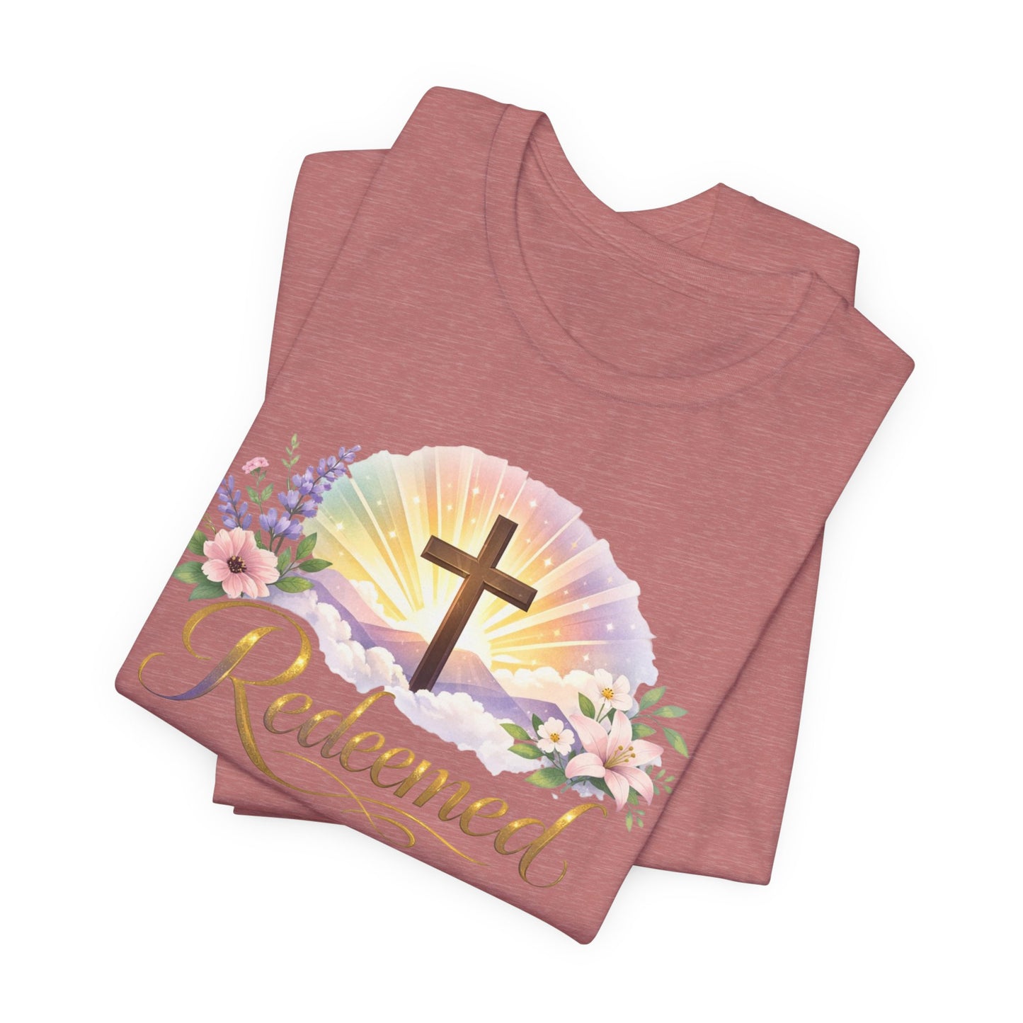 "Redeemed" Cross Floral T-Shirt — Christian Faith Tee