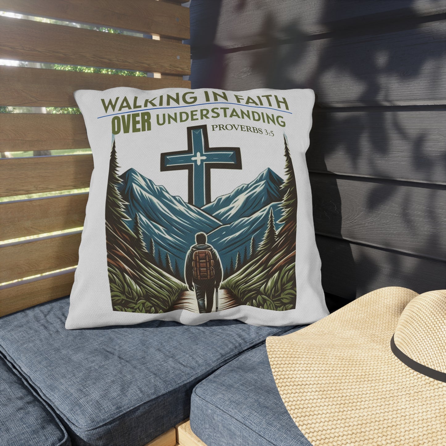 Outdoor Pillow - Bible Verse Proverbs 3:5 'Walking in Faith Over Understanding'