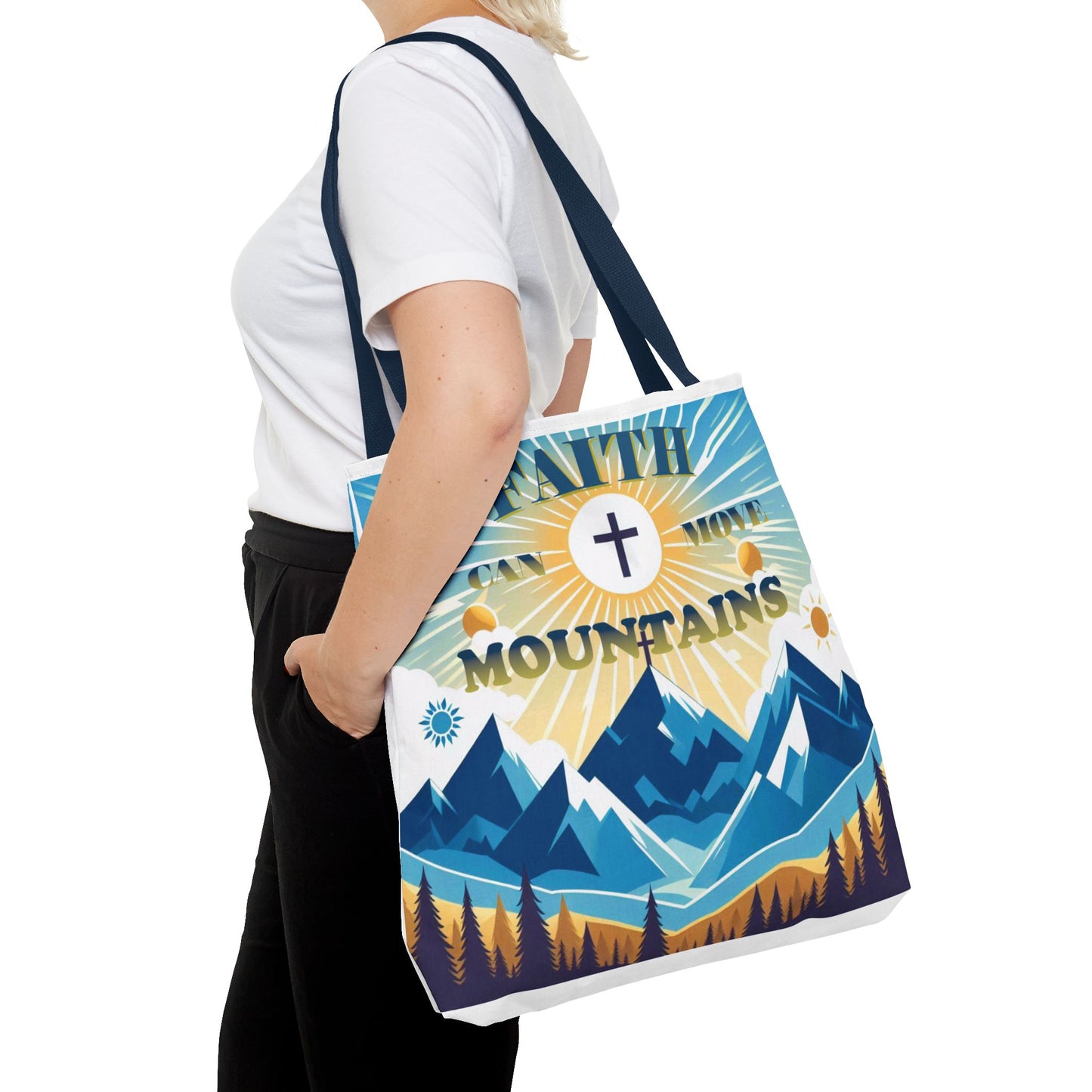 "FAITH CAN MOVE MOUNTAINS" Tote Bag (AOP)