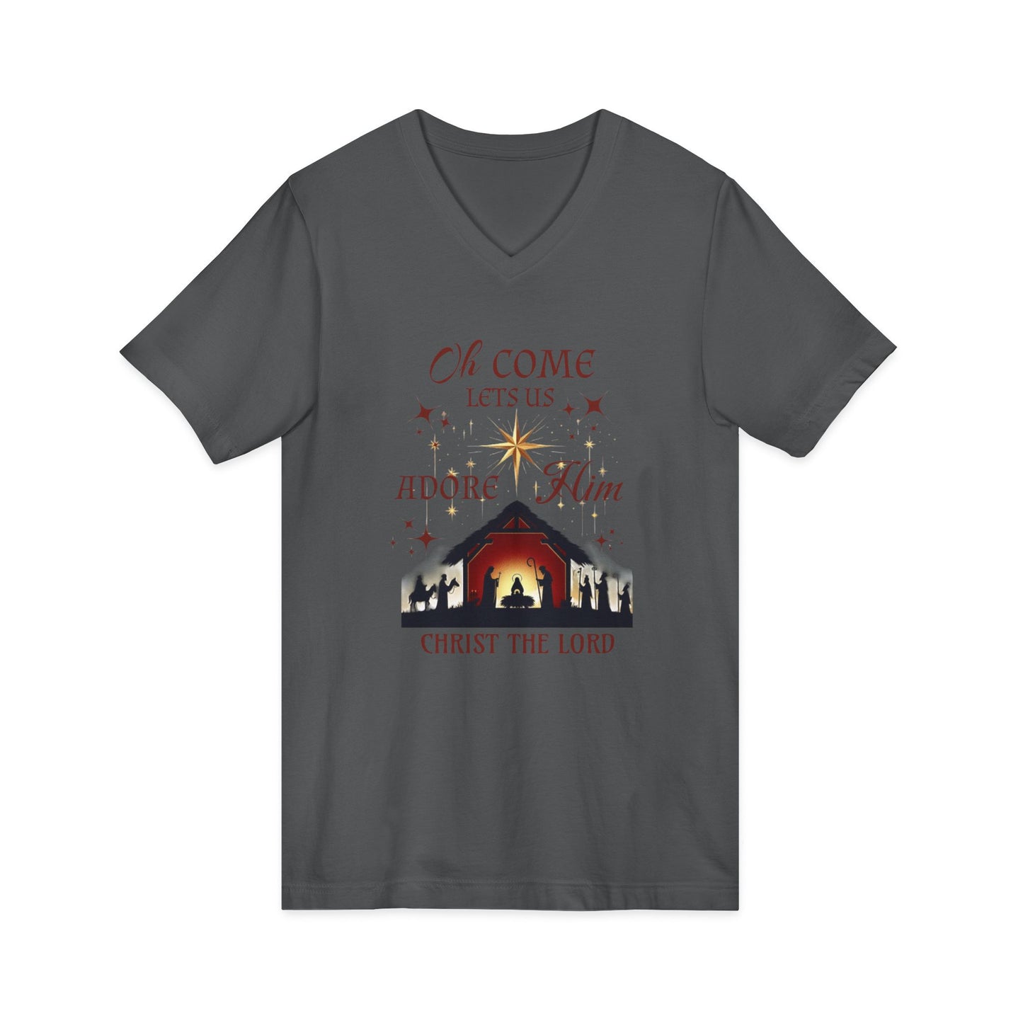 V-Neck Tee Nativity Scene 'Oh come let us adore Him, Christ the Lord'