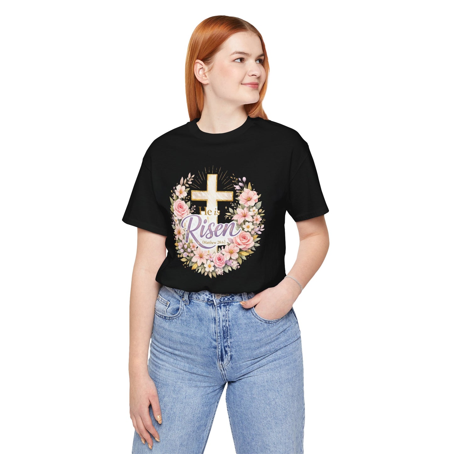 He Is Risen Floral Cross T-Shirt