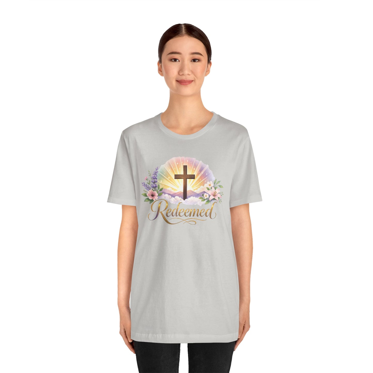 "Redeemed" Cross Floral T-Shirt — Christian Faith Tee