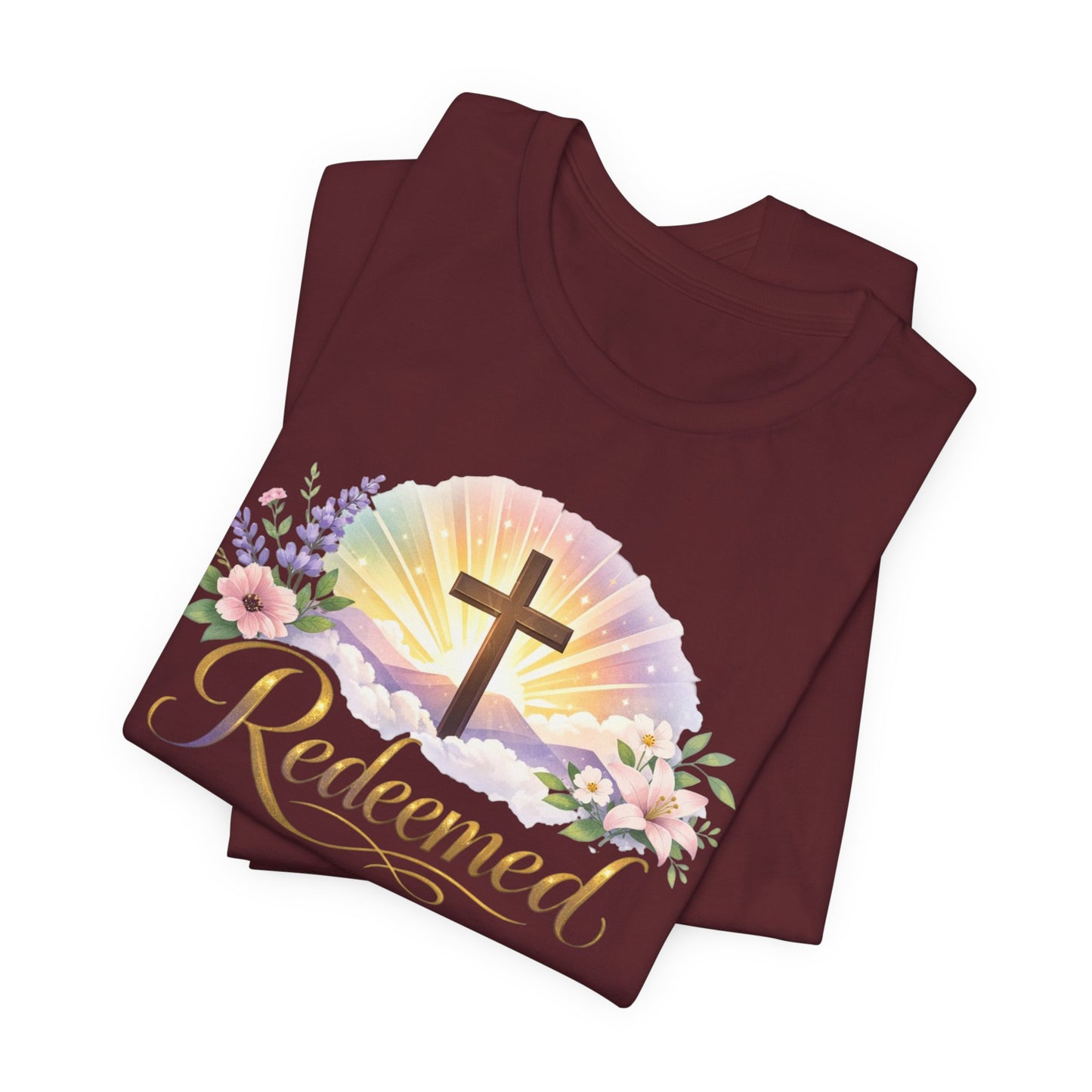 "Redeemed" Cross Floral T-Shirt — Christian Faith Tee
