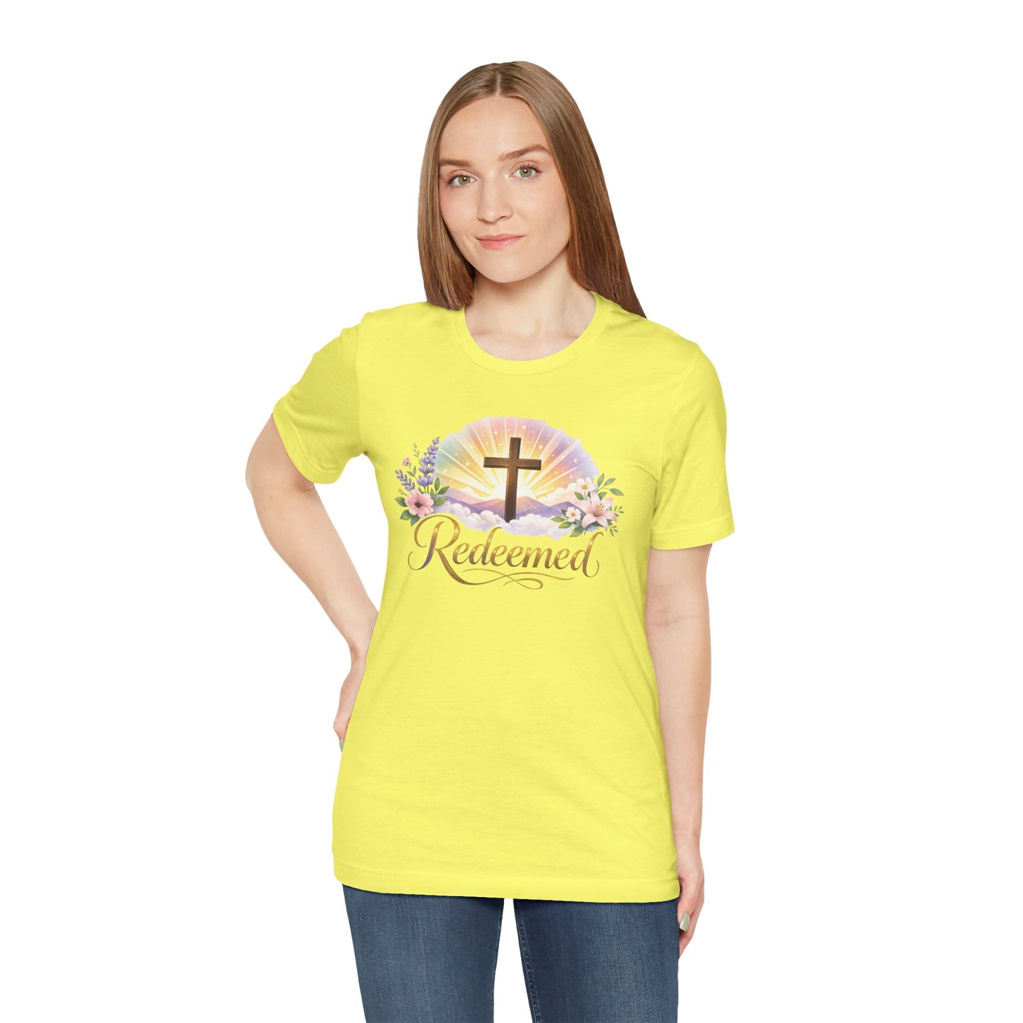 "Redeemed" Cross Floral T-Shirt — Christian Faith Tee