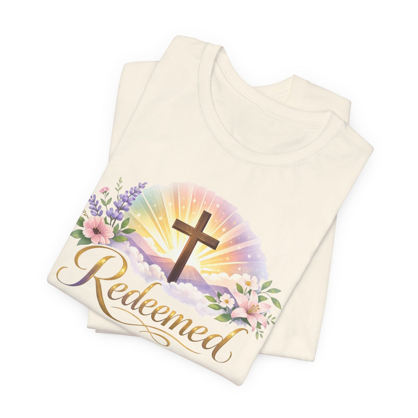 "Redeemed" Cross Floral T-Shirt — Christian Faith Tee