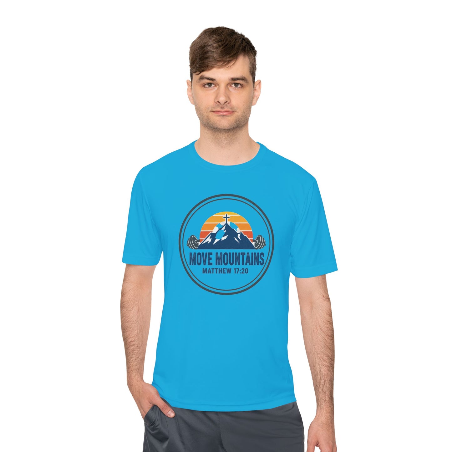 Matthew 17:20 'Move Mountains' Workout Tee — Moisture-Wicking Athletic Shirt
