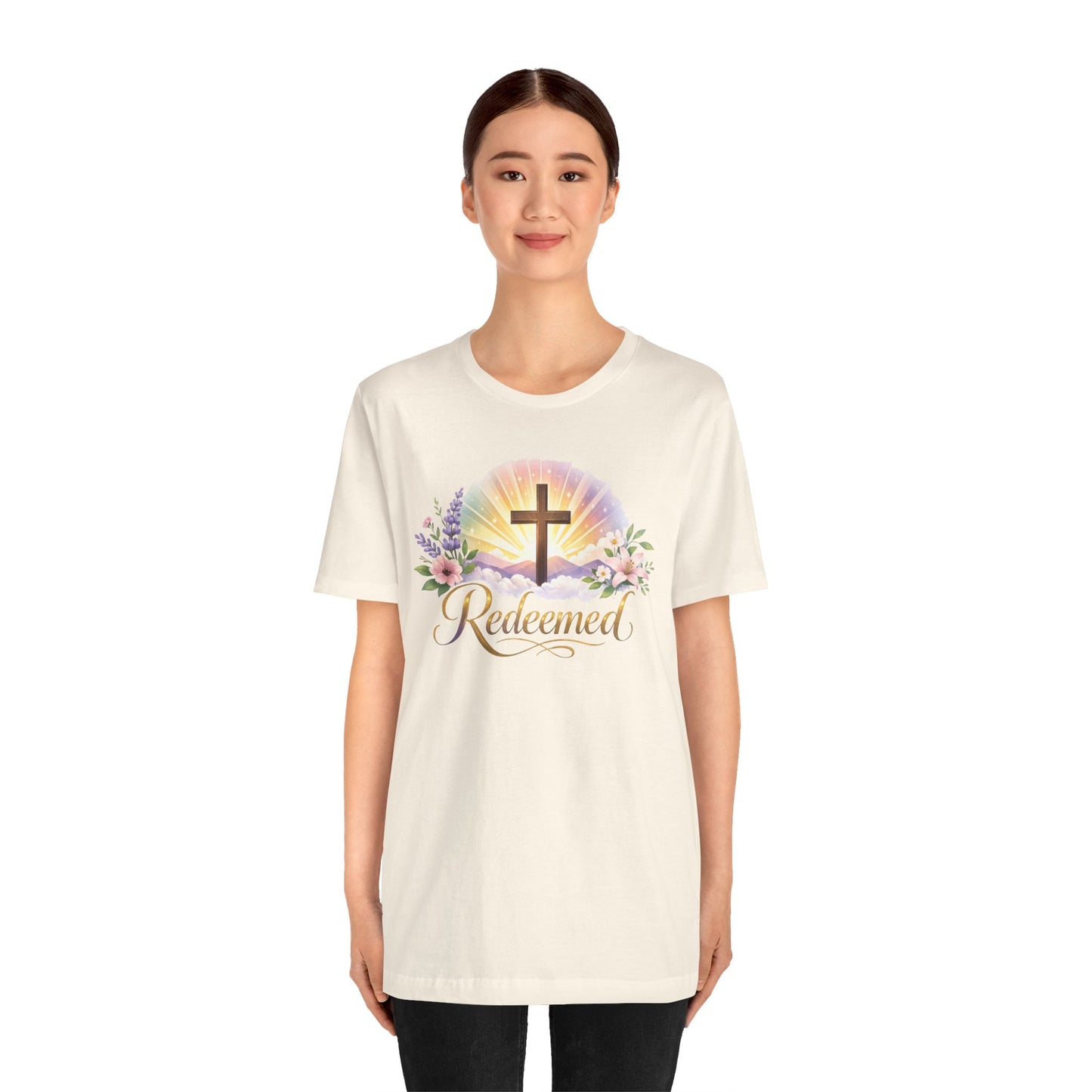 "Redeemed" Cross Floral T-Shirt — Christian Faith Tee