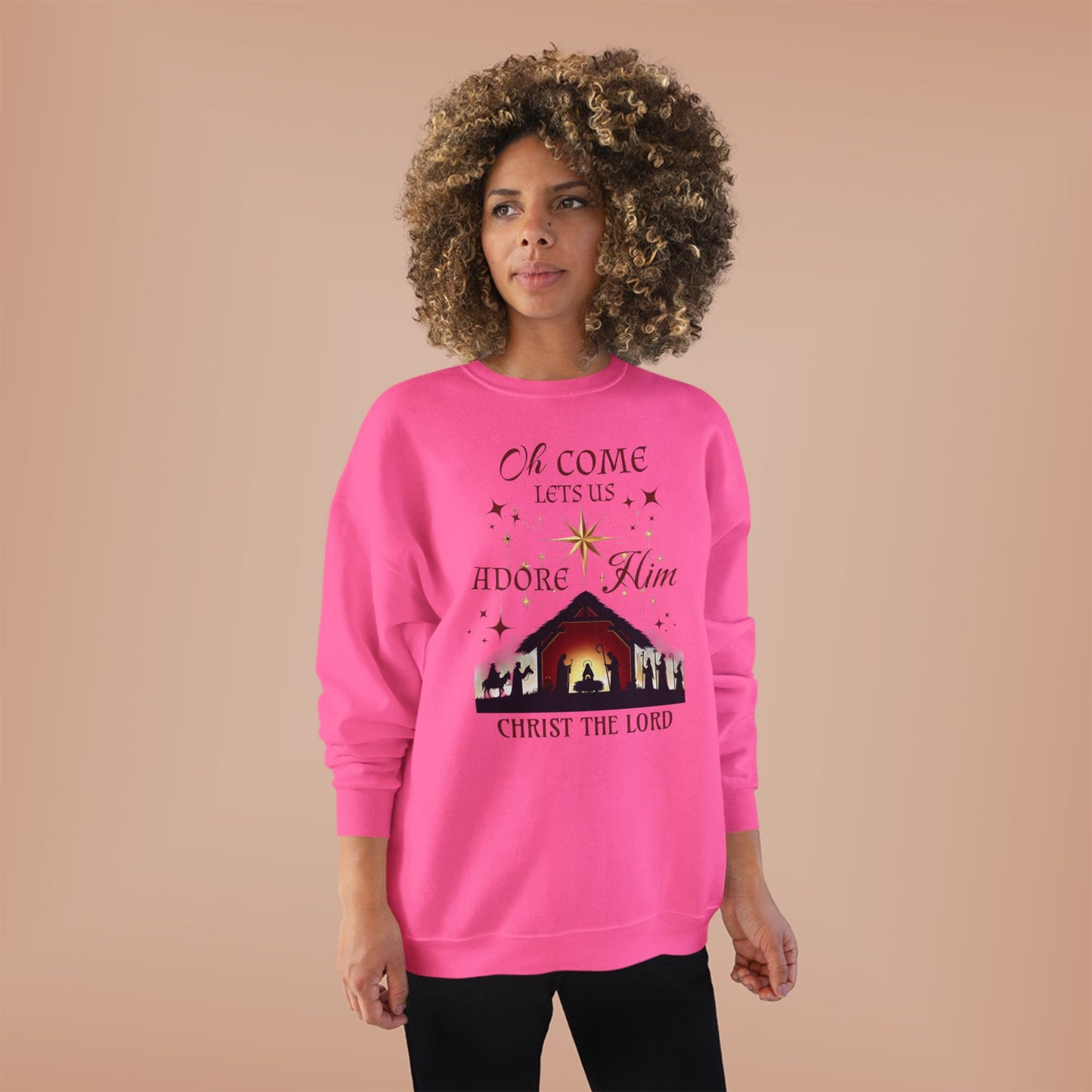 Christmas Nativity Unisex Sweatshirt with 'Oh come let us adore him, Christ the Lord' Design