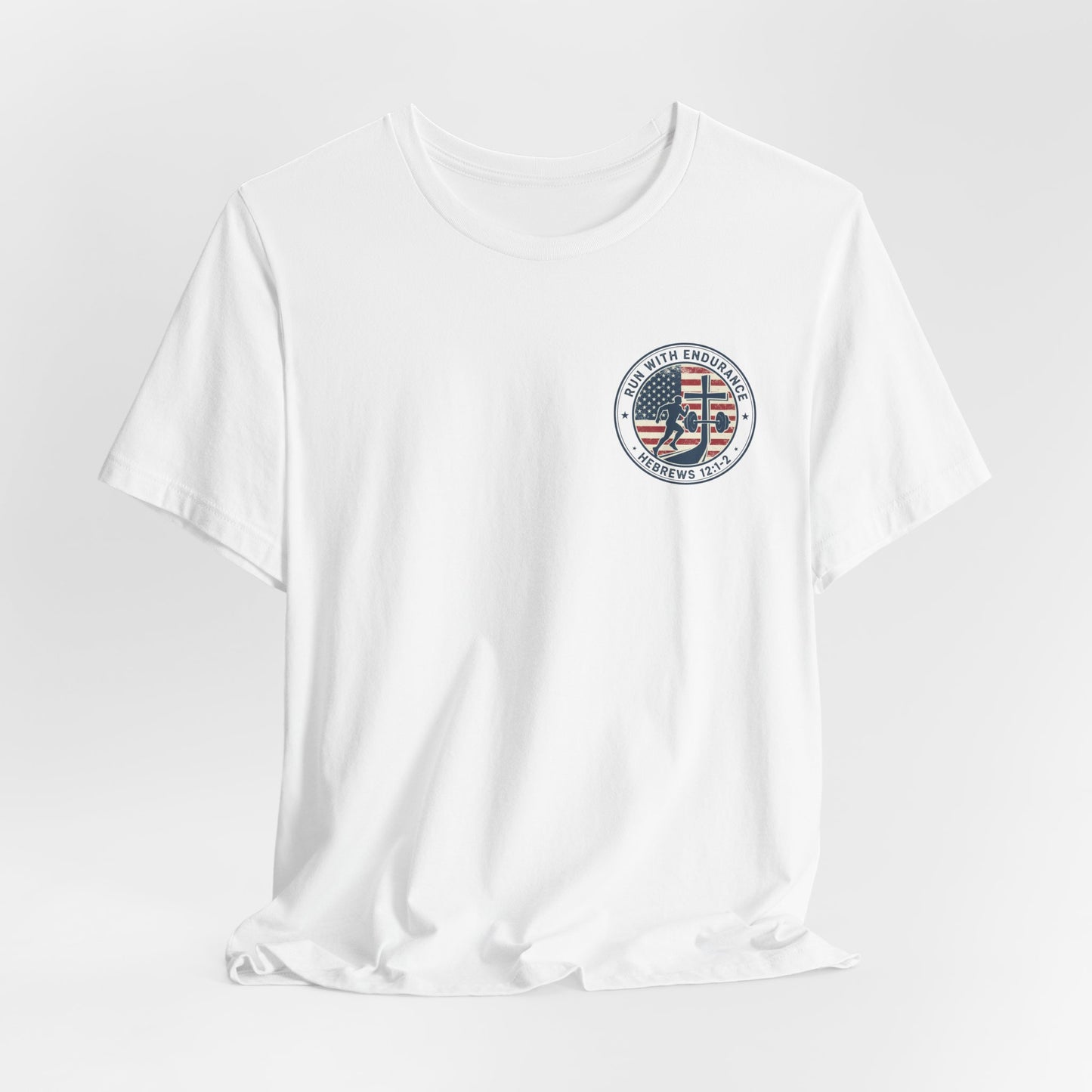 Hebrews 12:1-2 'Run With Endurance' T-Shirt — Inspirational Christian Tee