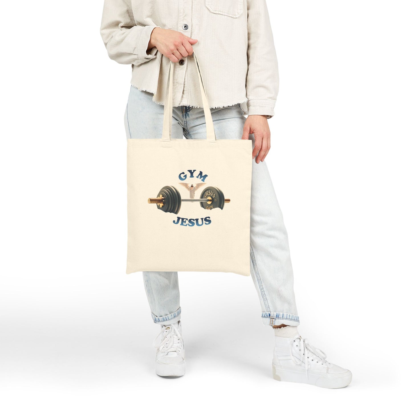 Cotton Canvas Tote Bag "GYM & JESUS"