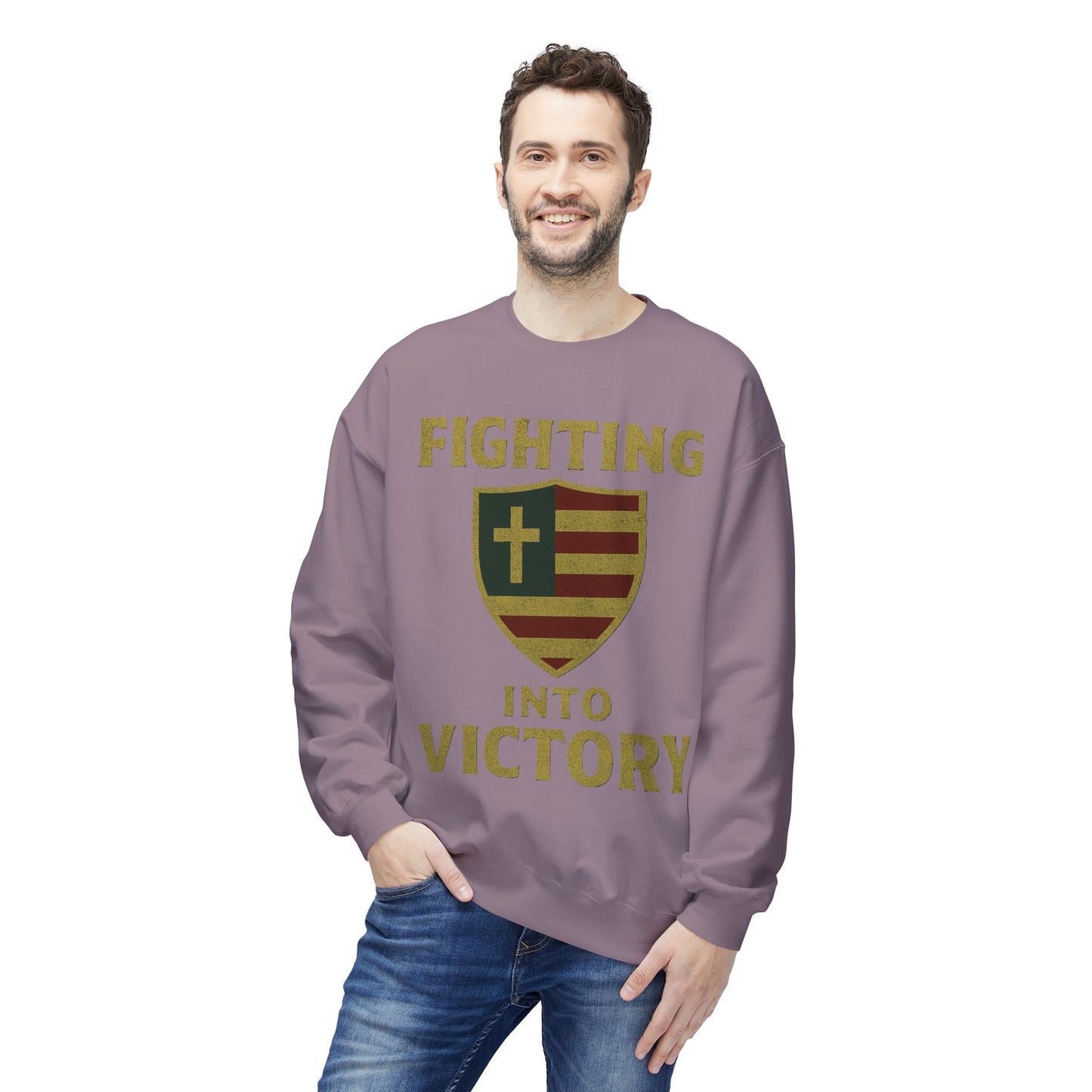 Christian Cross Shield Sweatshirt - Fighting into Victory