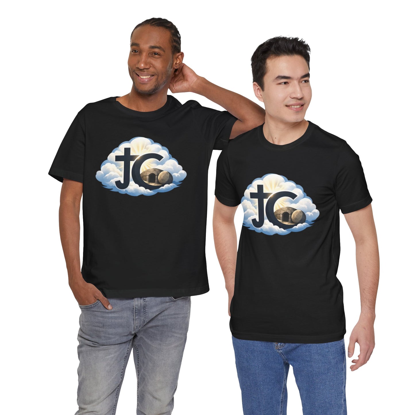 Jesus Christ (JC) Cross Tee — Crucified, Risen & Coming Again