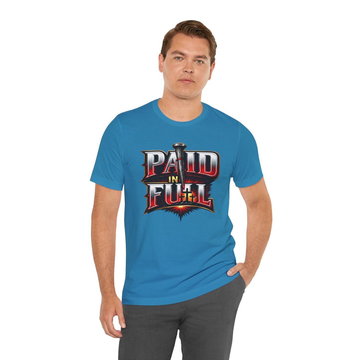 Paid In Full Christian Cross T-Shirt — Nail & Triple Cross Graphic