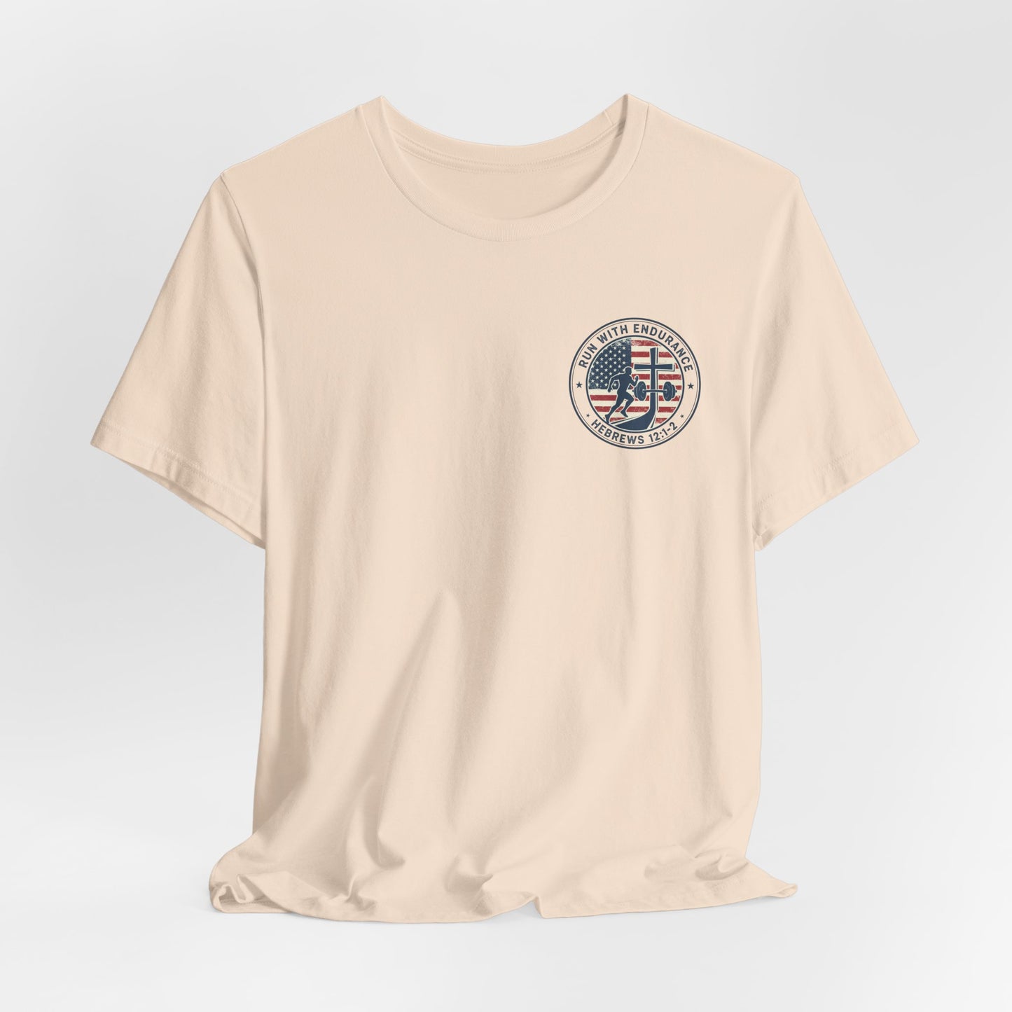 Hebrews 12:1-2 'Run With Endurance' T-Shirt — Inspirational Christian Tee