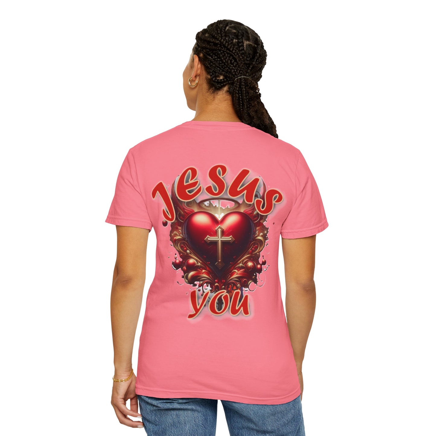 Christian Cross Heart Unisex T-shirt - Jesus Loves You Design