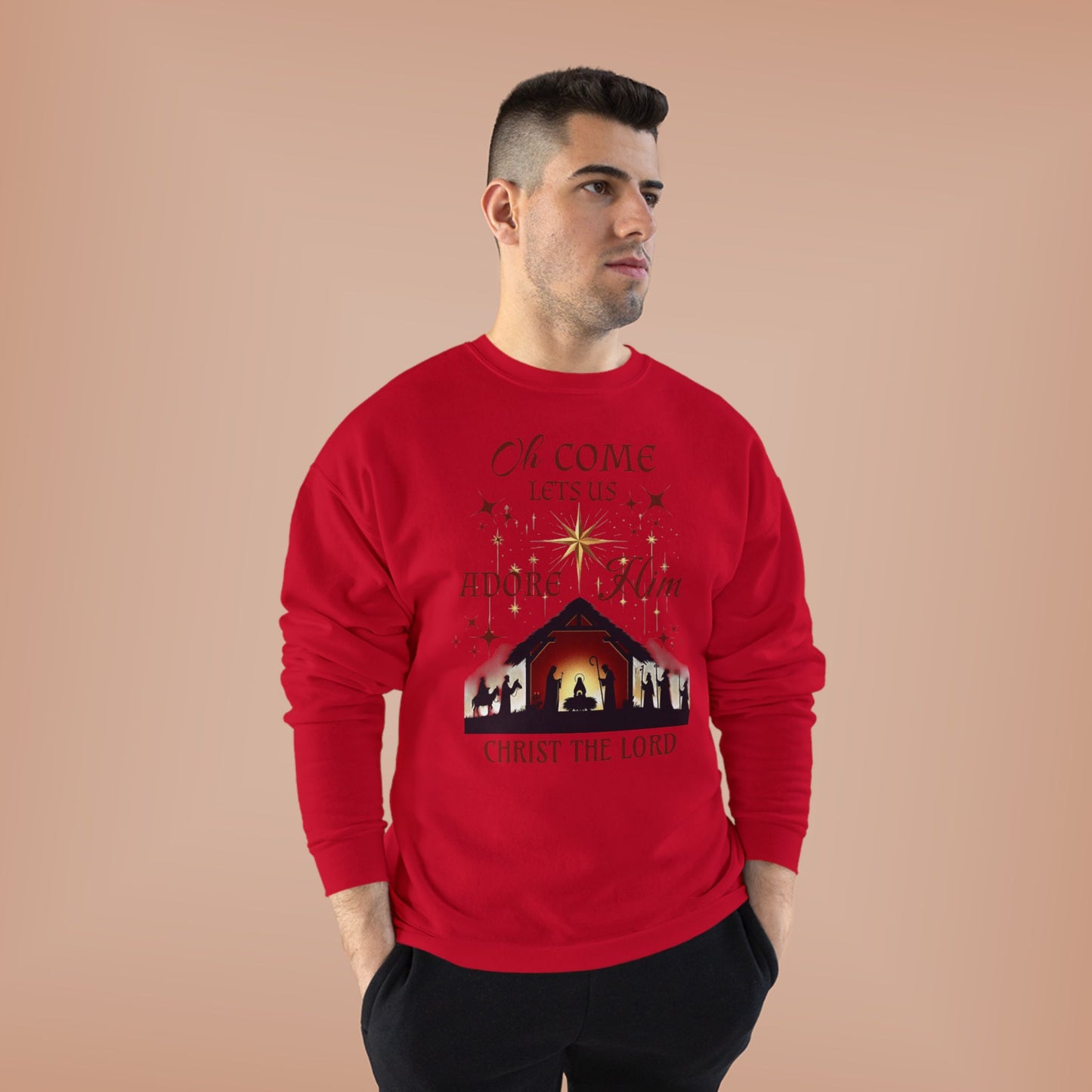 Christmas Nativity Unisex Sweatshirt with 'Oh come let us adore him, Christ the Lord' Design