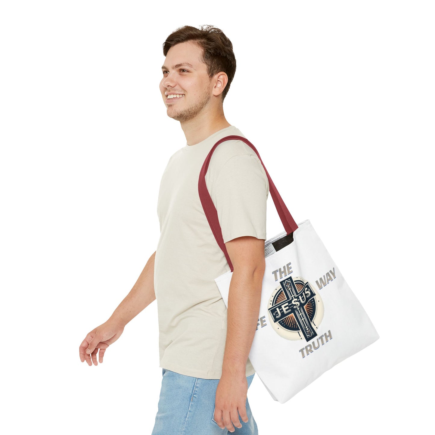 Tote Bag (AOP)"JESUS IS THE WAY TRUTH LIFE"
