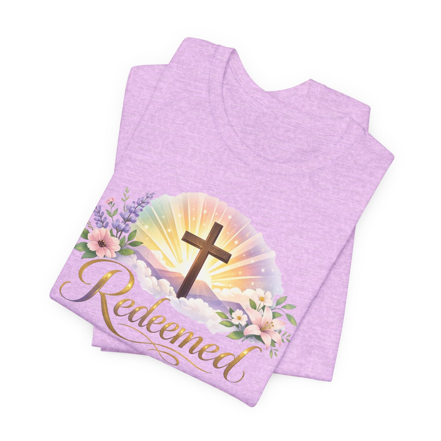 "Redeemed" Cross Floral T-Shirt — Christian Faith Tee