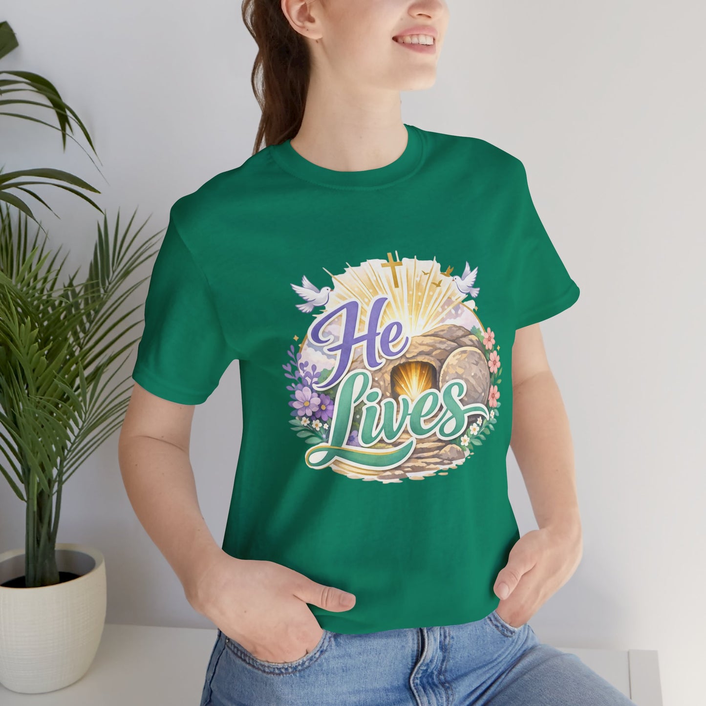 He Lives Jesus Tomb Tee — Christian Easter T‑Shirt