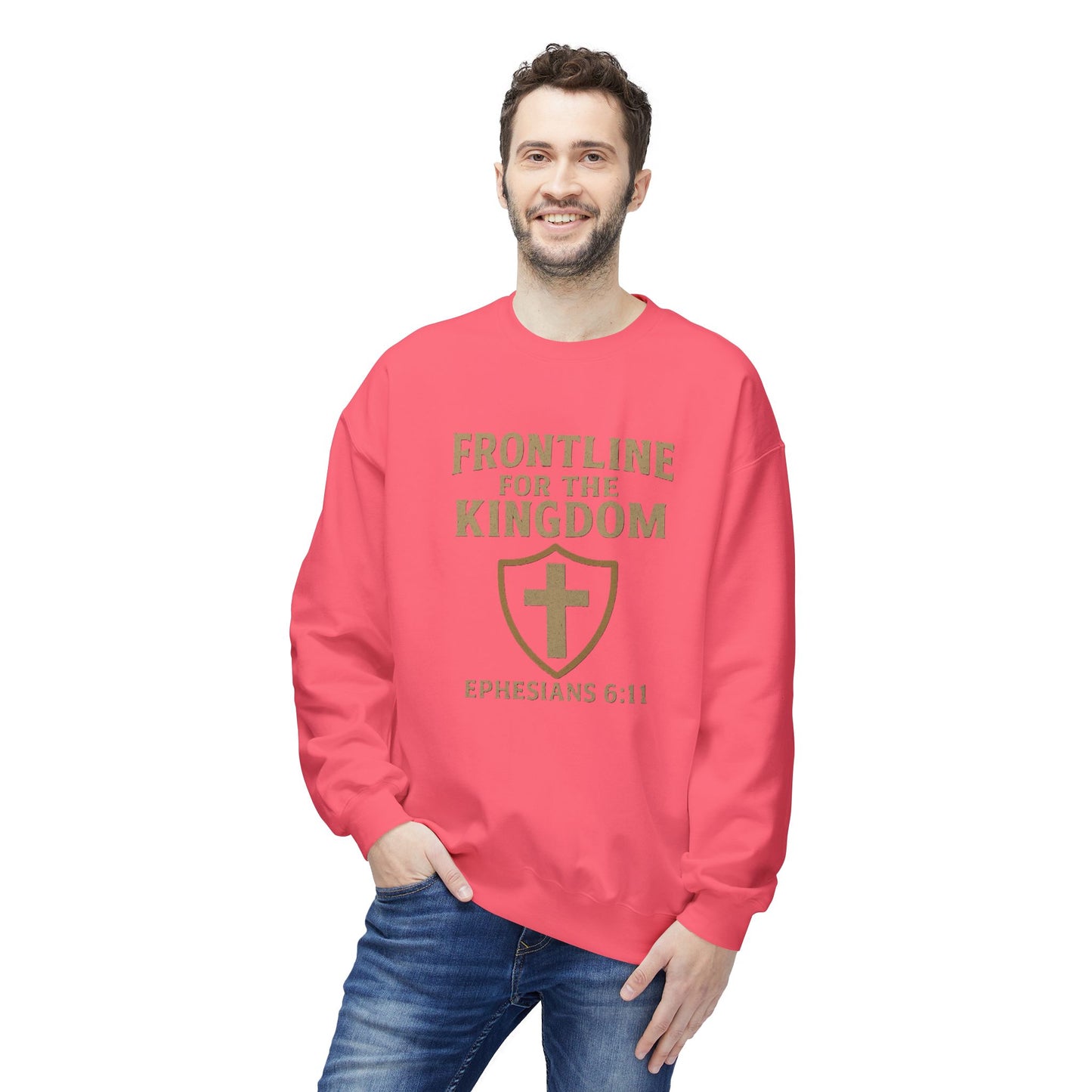 Fleece Sweatshirt - Bible Verse EPHESIANS 6:11 'FRONTLINE FOR THE KINGDOM'