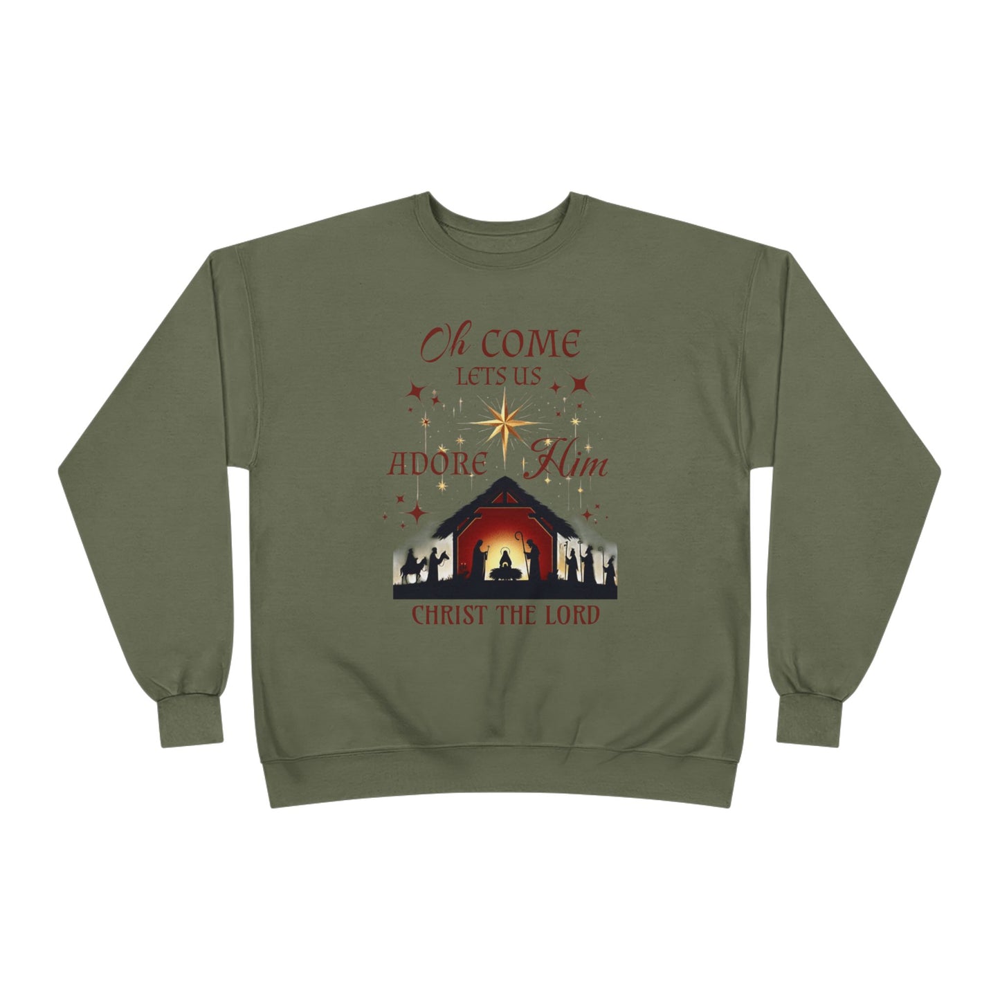 Christmas Nativity Unisex Sweatshirt with 'Oh come let us adore him, Christ the Lord' Design