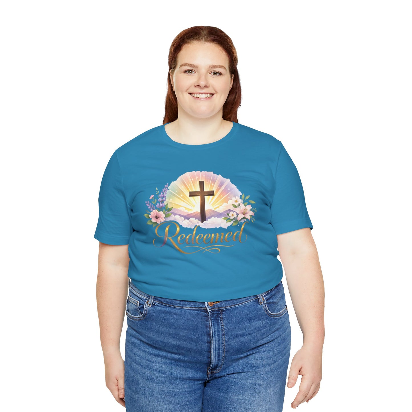 "Redeemed" Cross Floral T-Shirt — Christian Faith Tee