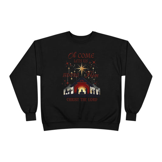 Christmas Nativity Unisex Sweatshirt with 'Oh come let us adore him, Christ the Lord' Design