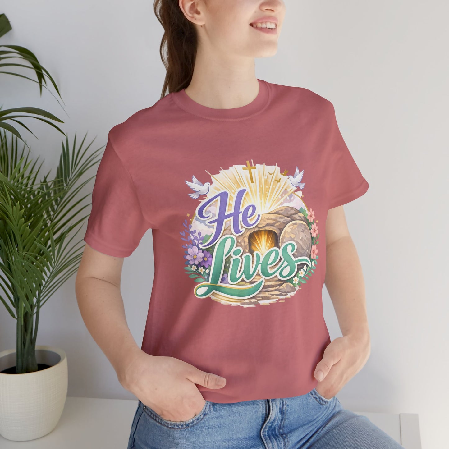 He Lives Jesus Tomb Tee — Christian Easter T‑Shirt