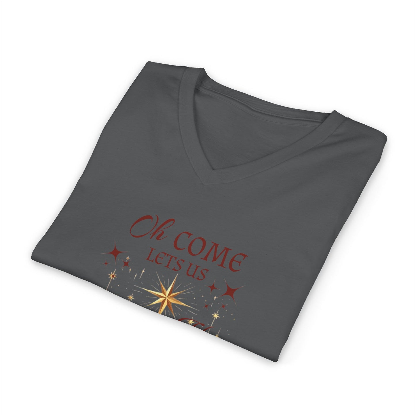 V-Neck Tee Nativity Scene 'Oh come let us adore Him, Christ the Lord'