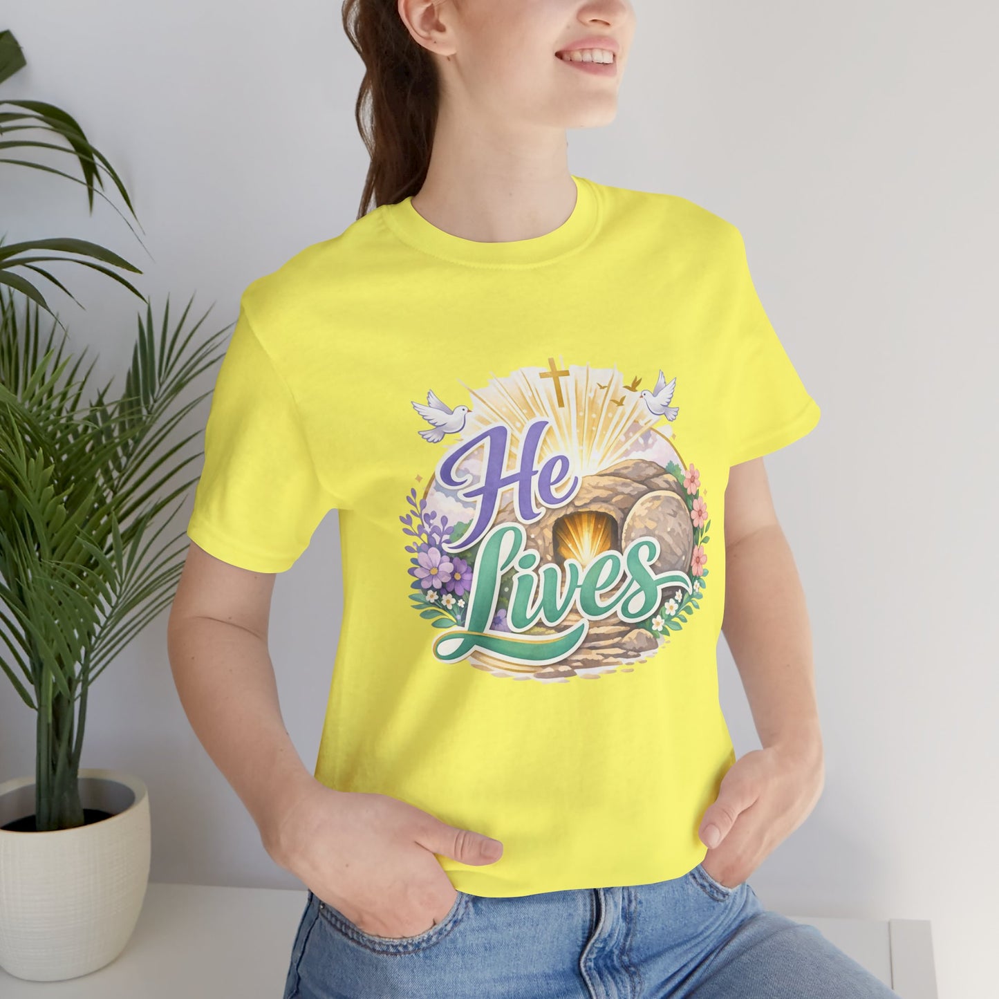 He Lives Jesus Tomb Tee — Christian Easter T‑Shirt