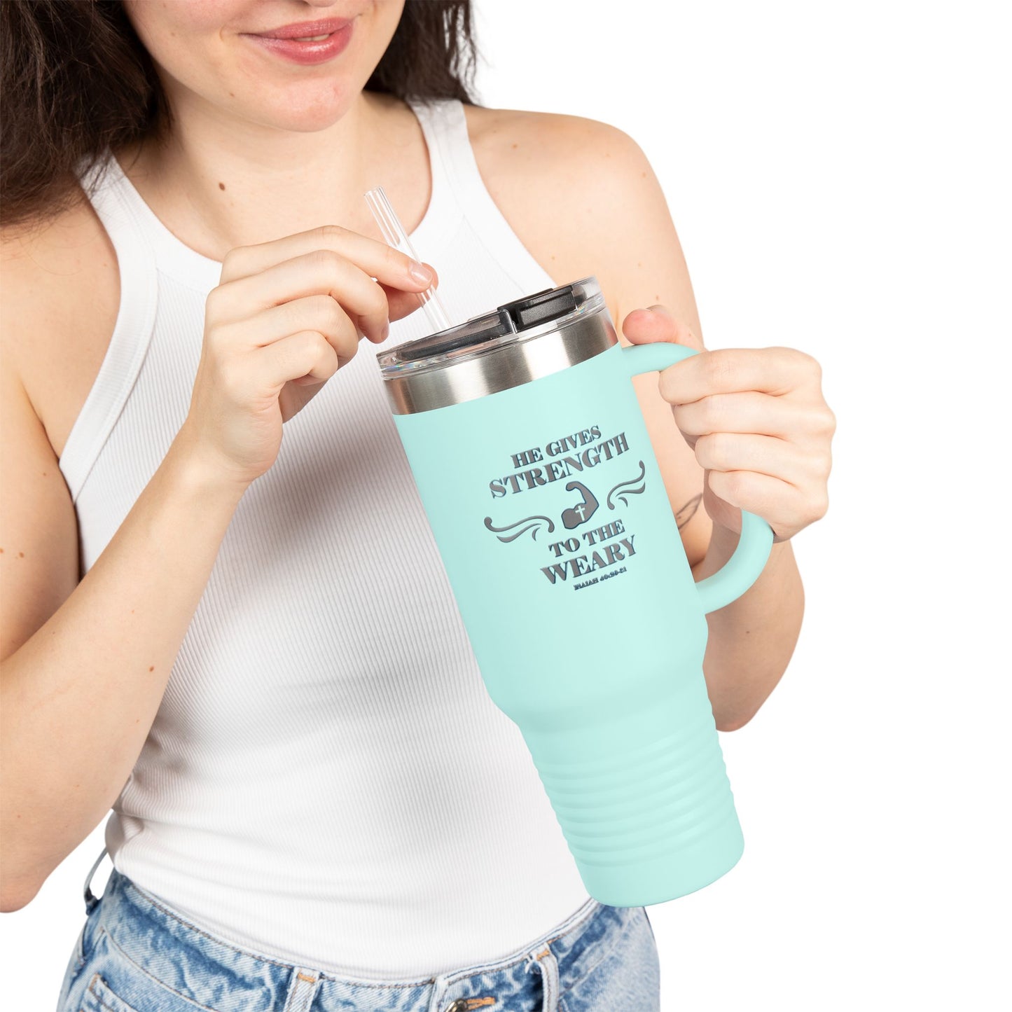 Travel Mug - Bible Verse 'He gives Strength to the Weary' Isaiah 40:29-31