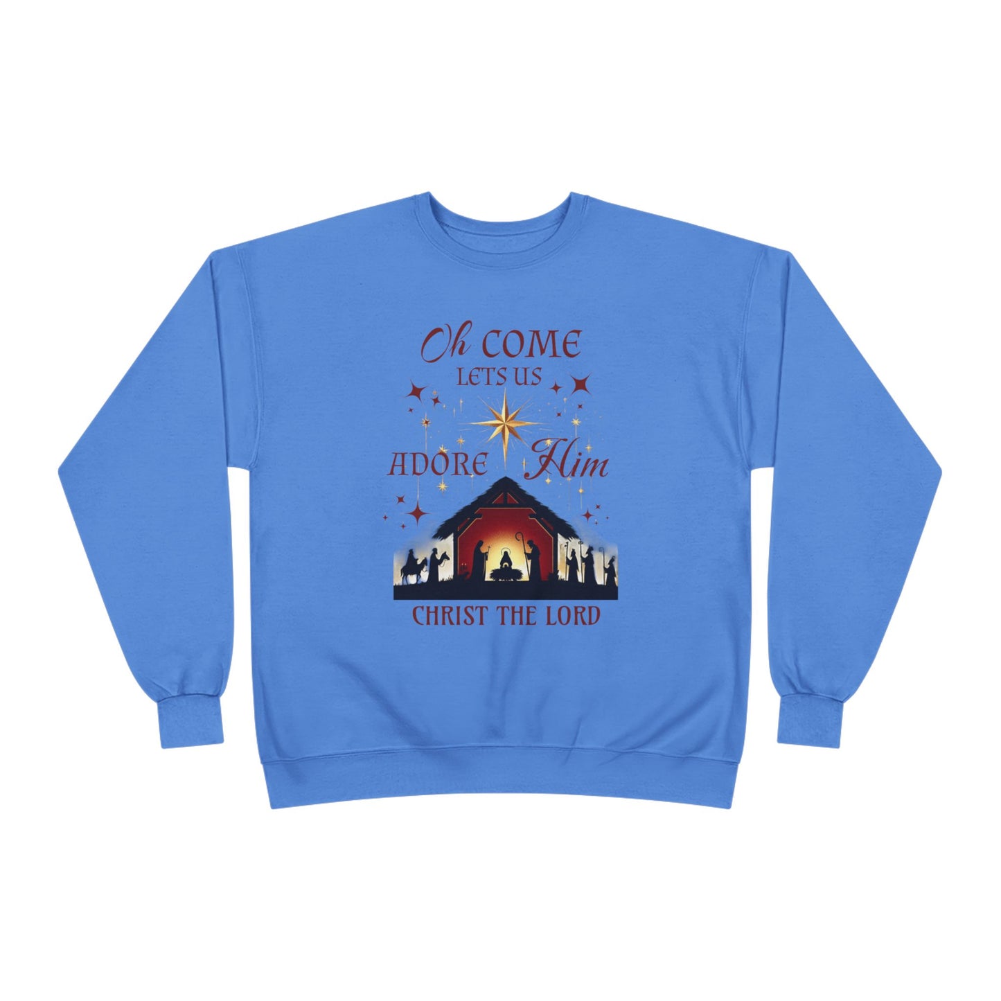 Christmas Nativity Unisex Sweatshirt with 'Oh come let us adore him, Christ the Lord' Design