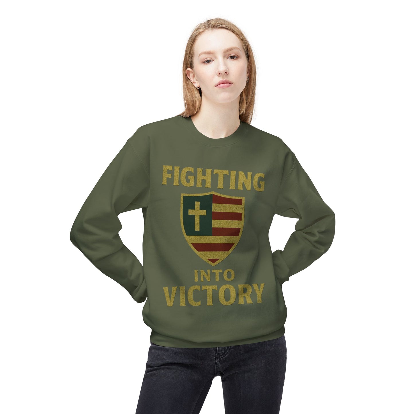 Christian Cross Shield Sweatshirt - Fighting into Victory