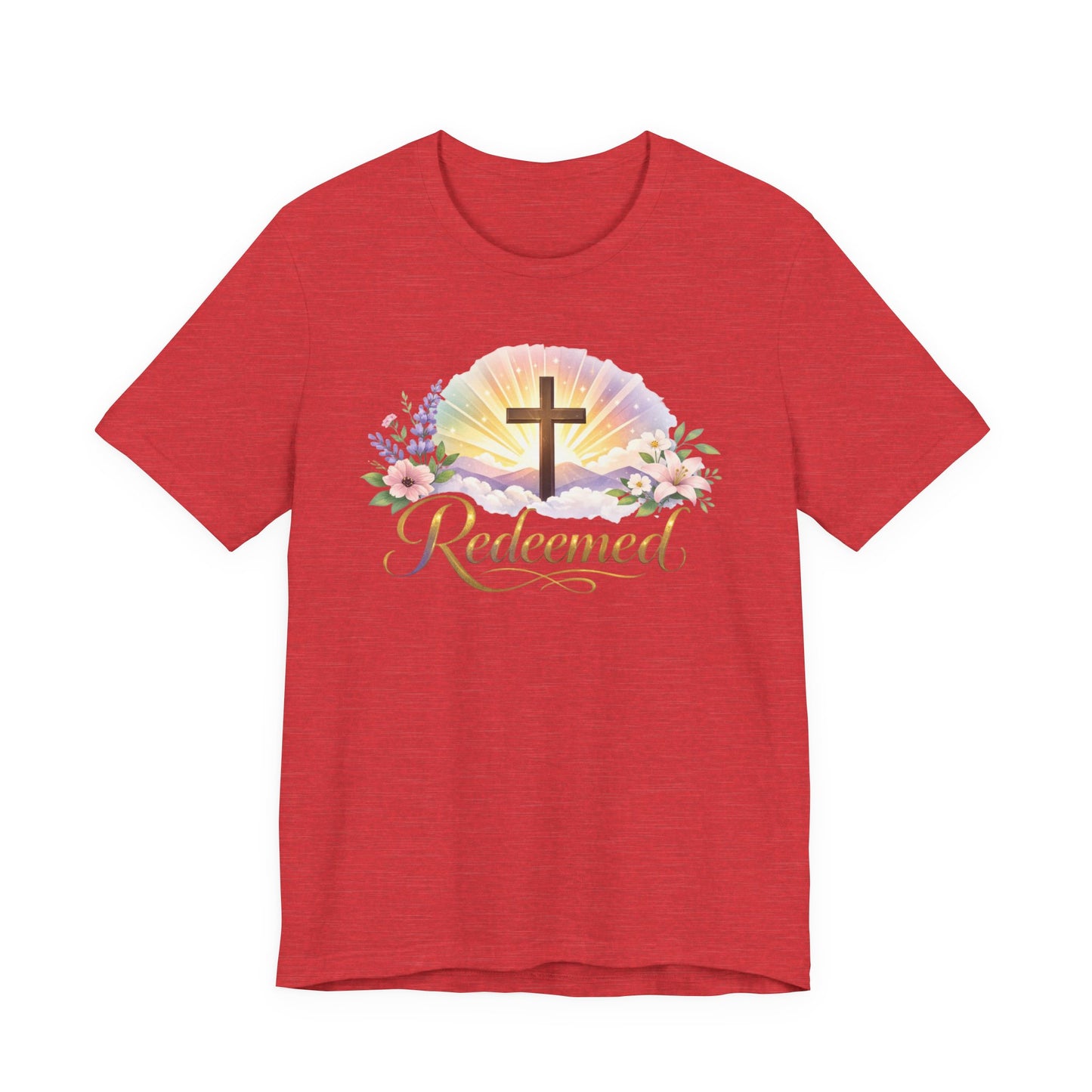 "Redeemed" Cross Floral T-Shirt — Christian Faith Tee