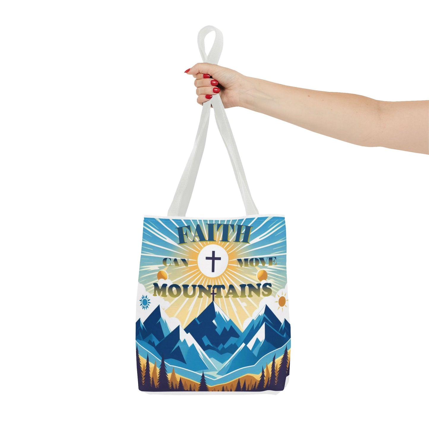 "FAITH CAN MOVE MOUNTAINS" Tote Bag (AOP)