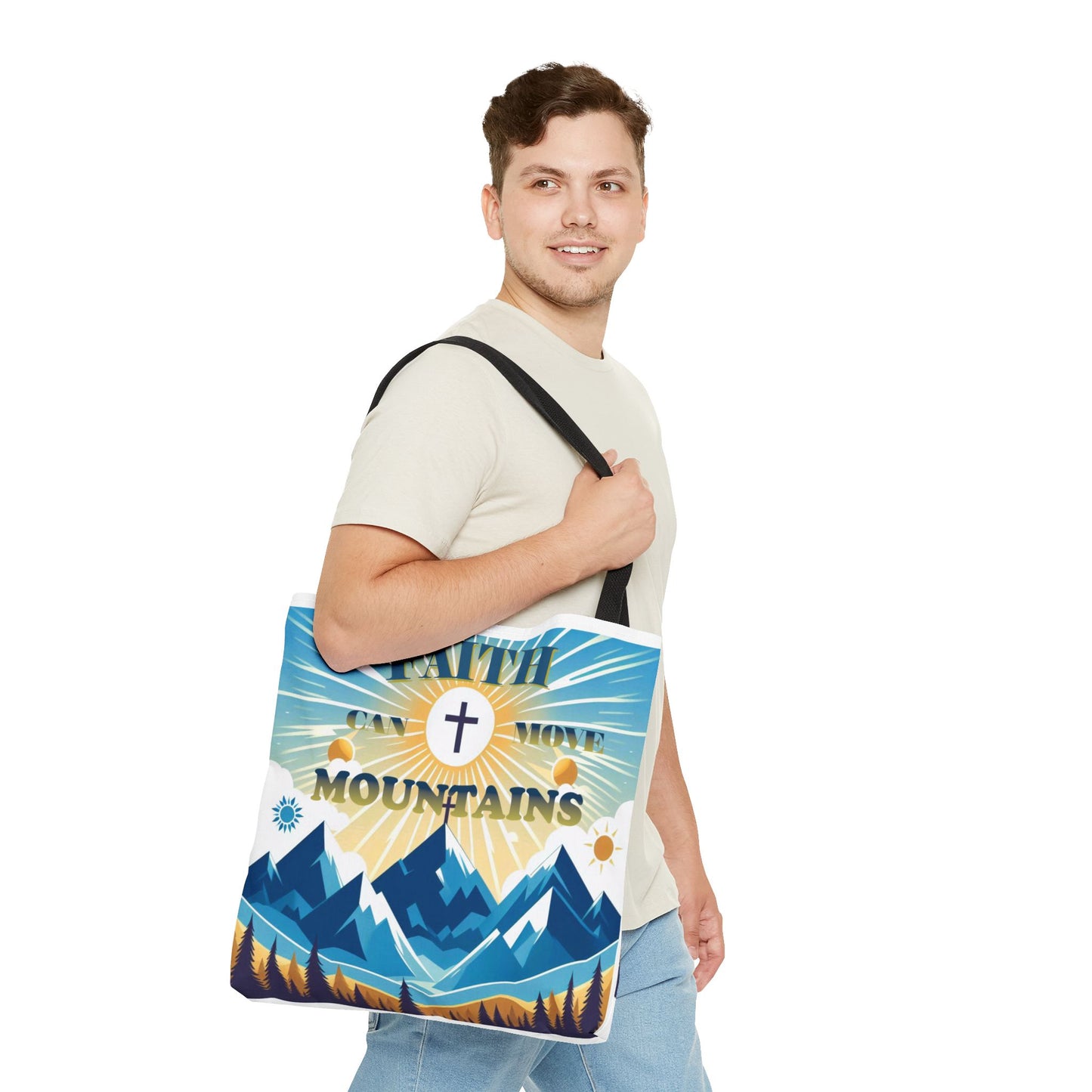 "FAITH CAN MOVE MOUNTAINS" Tote Bag (AOP)
